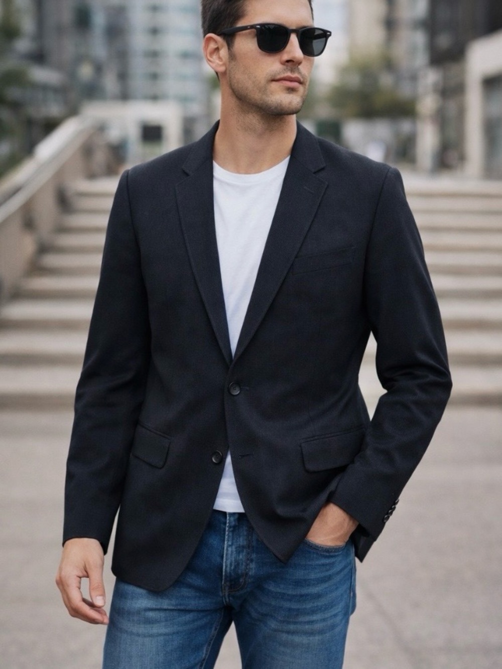 Banana Republic Men Midweight Dark Gray Blazer Cotton 42R Preppy Office Business